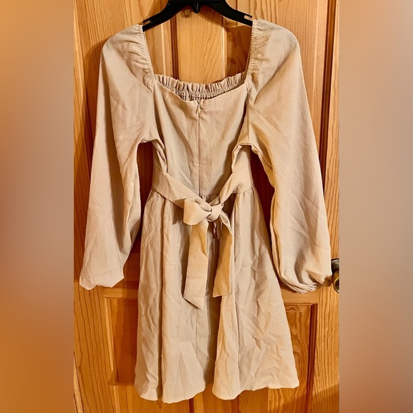 SHEIN Cream Boho Cottagecore Tie Back Dress Long Sleeve Romantic Flowy Skirt XS - Picture 8 of 10